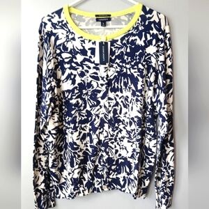 Lands' End Navy & Ivory Floral Cardigan Women's XL NWT